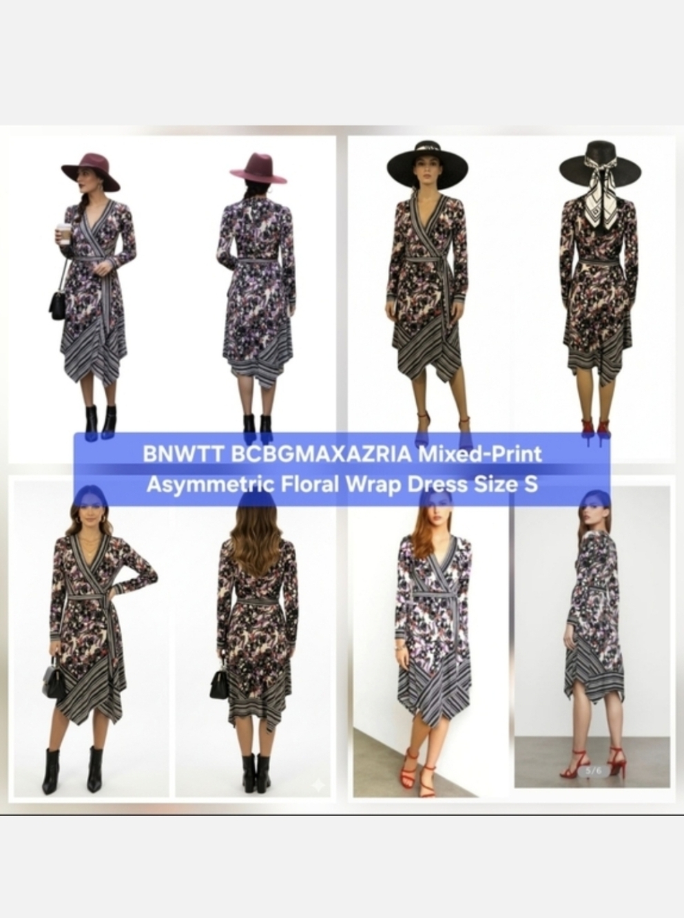 BNWTT BCBGMAXAZRIA Mixed-Print Asymmetric Wrap Dress Size S